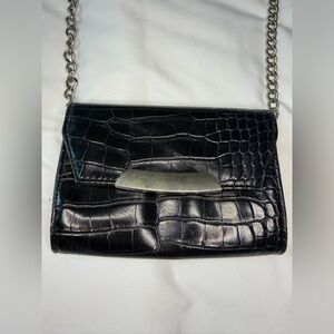EXPRESS Black Croc-Embossed Chain Shoulder Bag